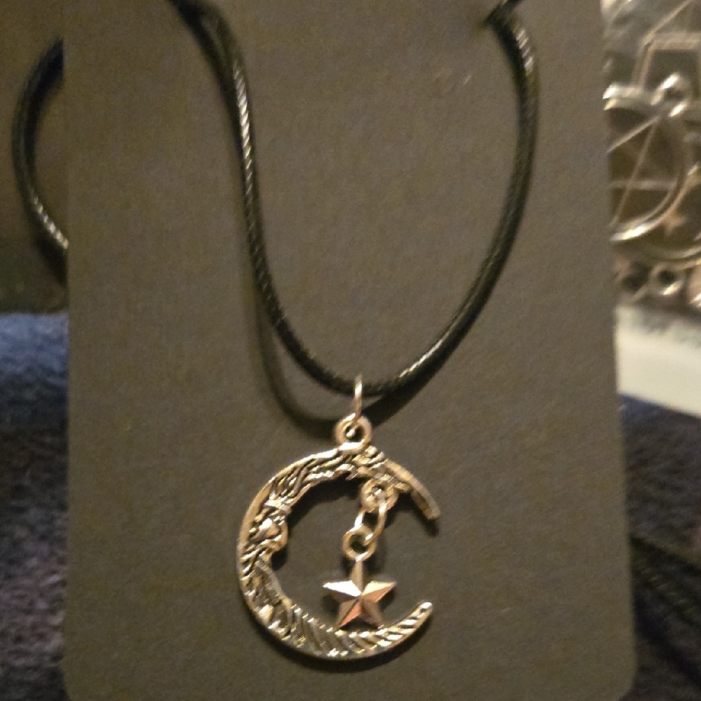 Silver Moon and Star Pendant Necklace